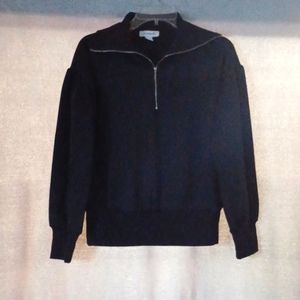 Caligraphie Women's V Neck Half Zipper Tops Size XS Long Sleeve Black Blouse.